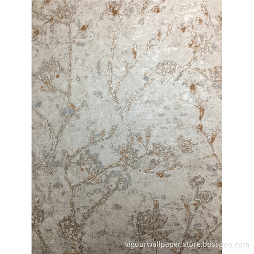 golden flower pvc wallpaper with Non-Woven back